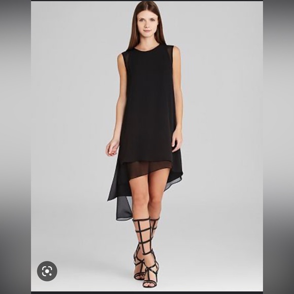 BCBG Asymmetrical High Low Chiffon Layered in Dress Black - Picture 3 of 11